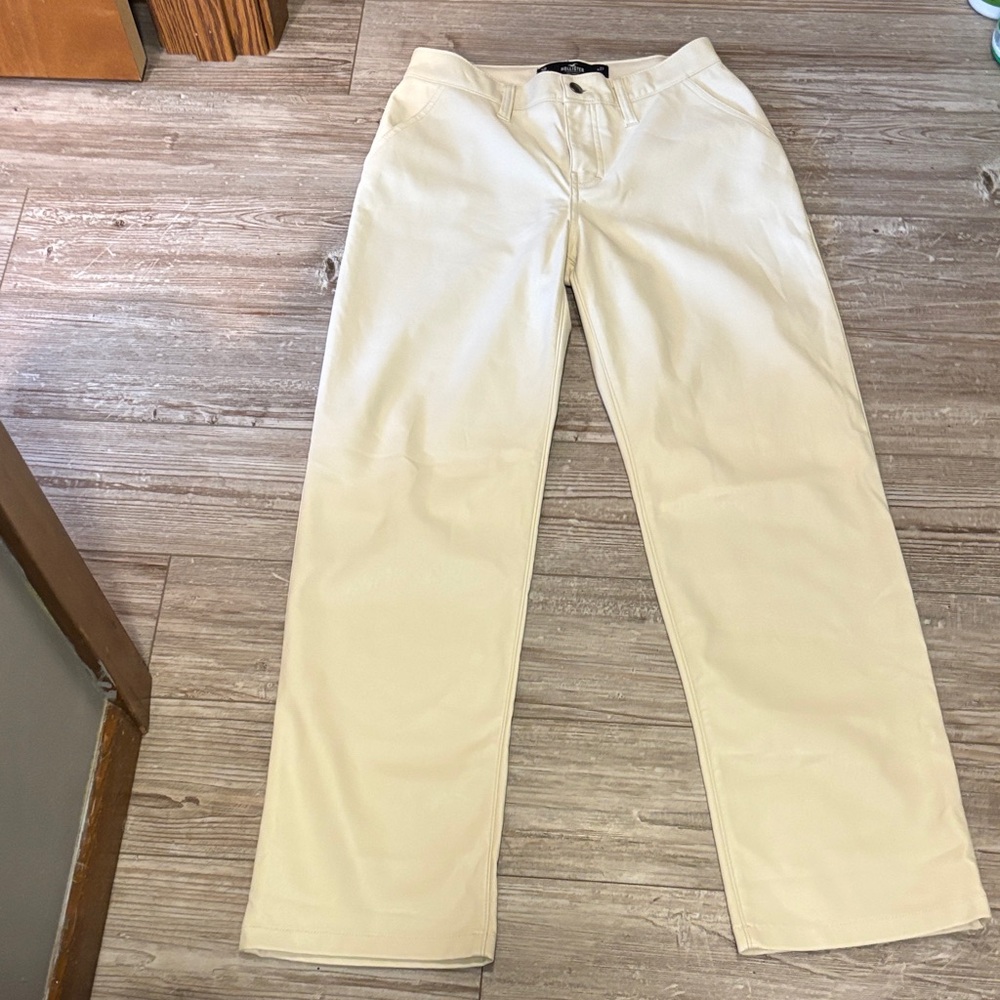 Hollister Cream Faux Leather Women's “Dad” Pants - Picture 5 of 7